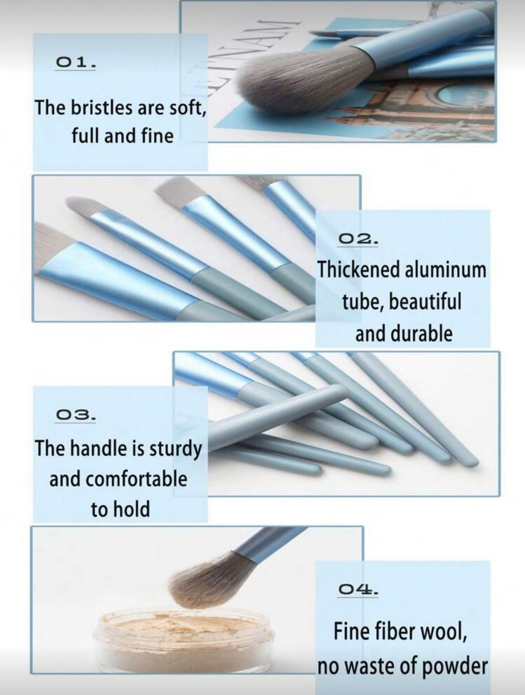 8piece Portable Makeup Brush Set, Soft Bristle Brushes