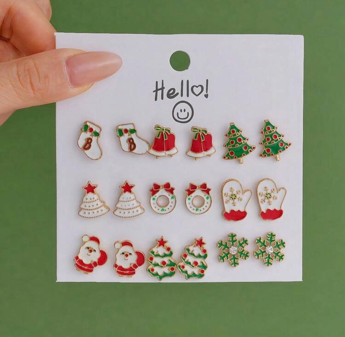 Christmas Stud Earrings - 9 pairs