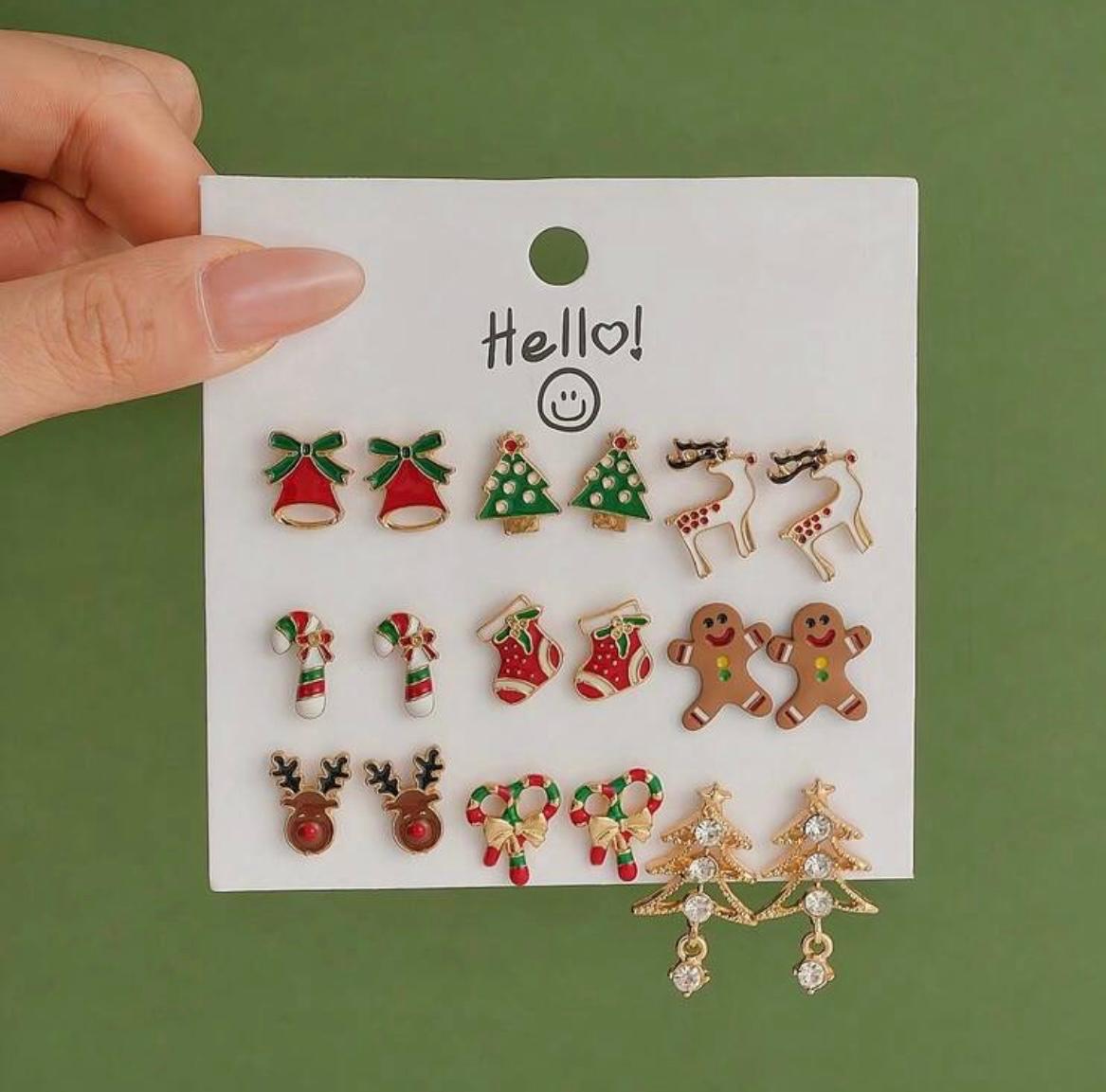 Christmas Stud Earrings - 9 pairs
